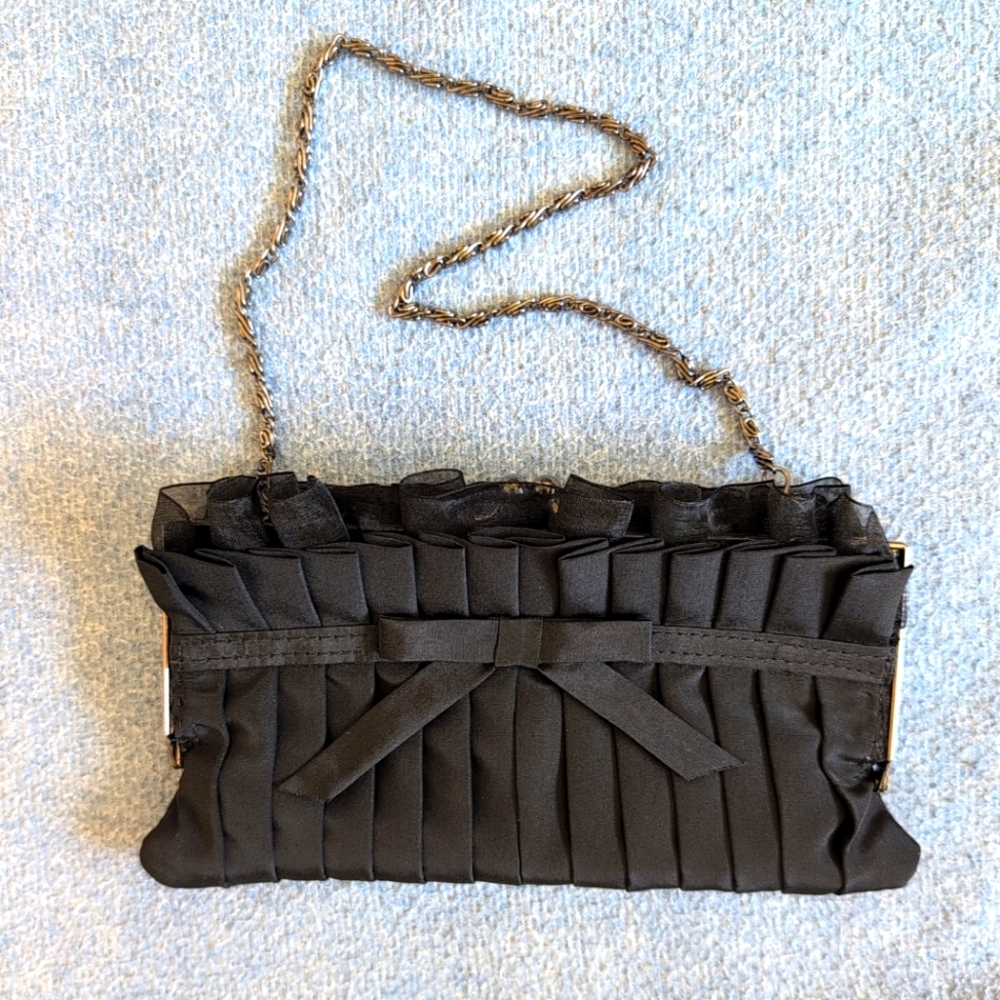 Nite Bags By Carlo Fellini Mini Satin Clutch Purse Chain Handle Bow Ruffles